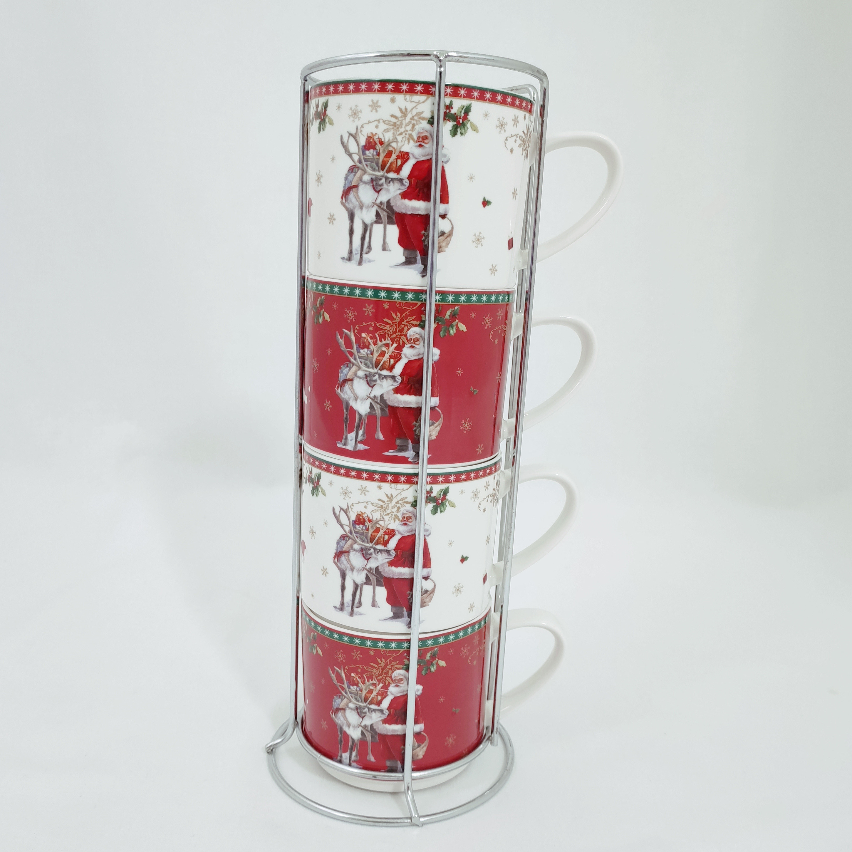 Zestaw 4 kubków w stojaku Mikołaj