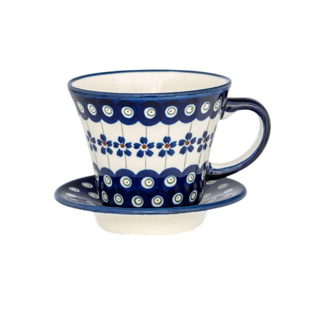 Filiżanka ze spodkiem tulipan 200 ml dek. 166a - Bolesławiec