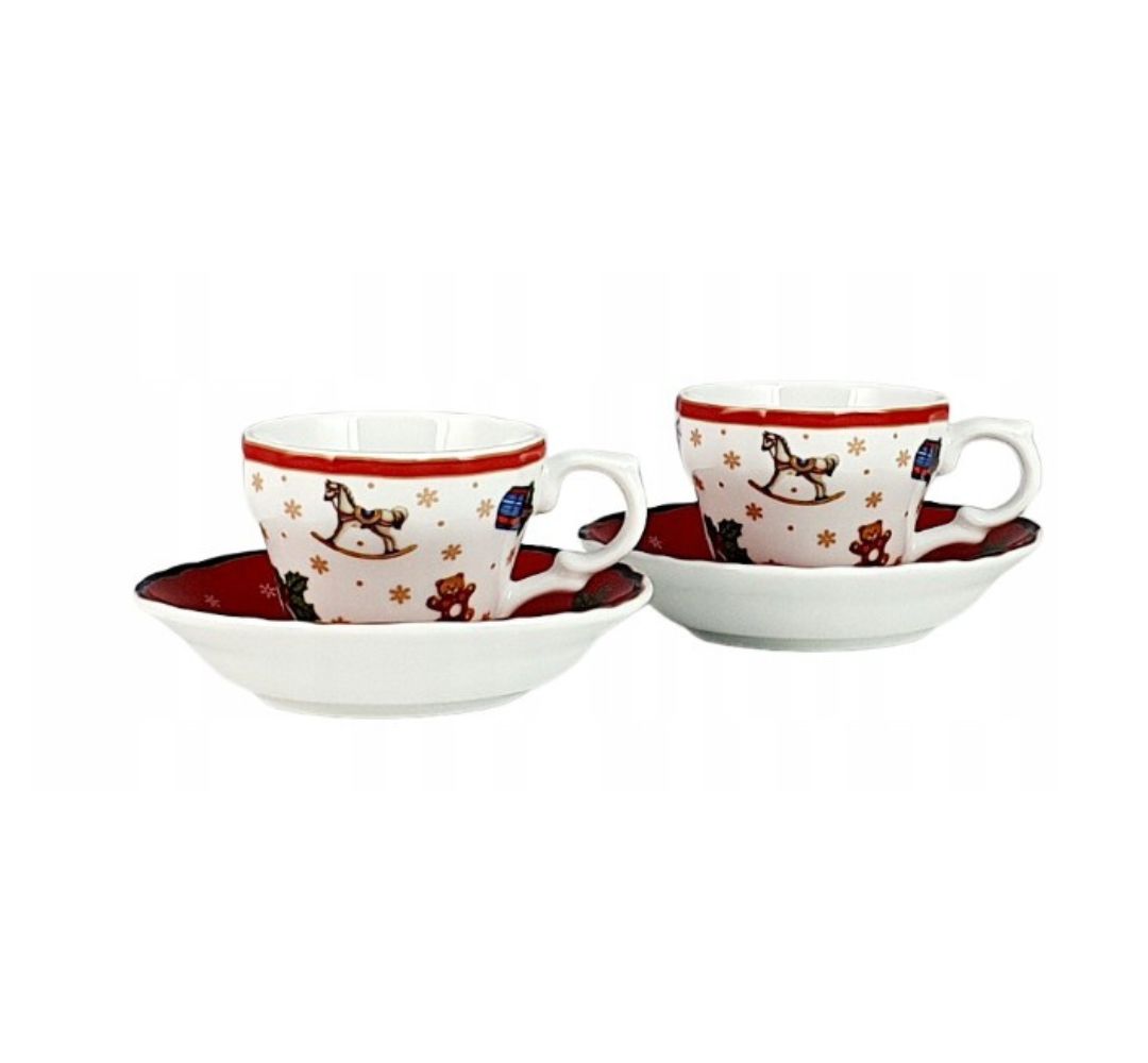 Komplet 2 filiżanek espresso ze spodkami 100 ml Bogucice - Cicha Noc Czerwone