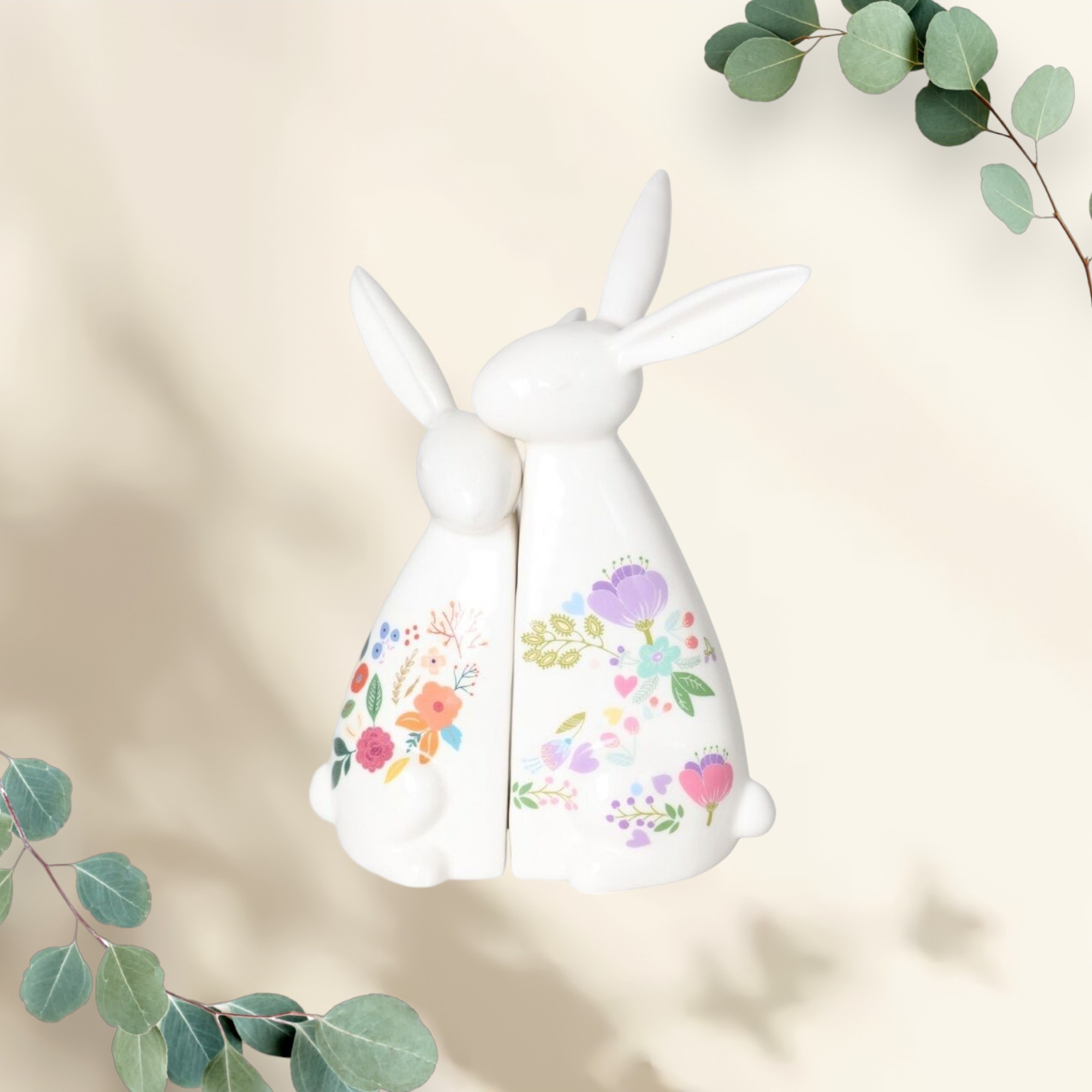 Komplet 2 królików ceramicznych w kwiatki 19,2cm