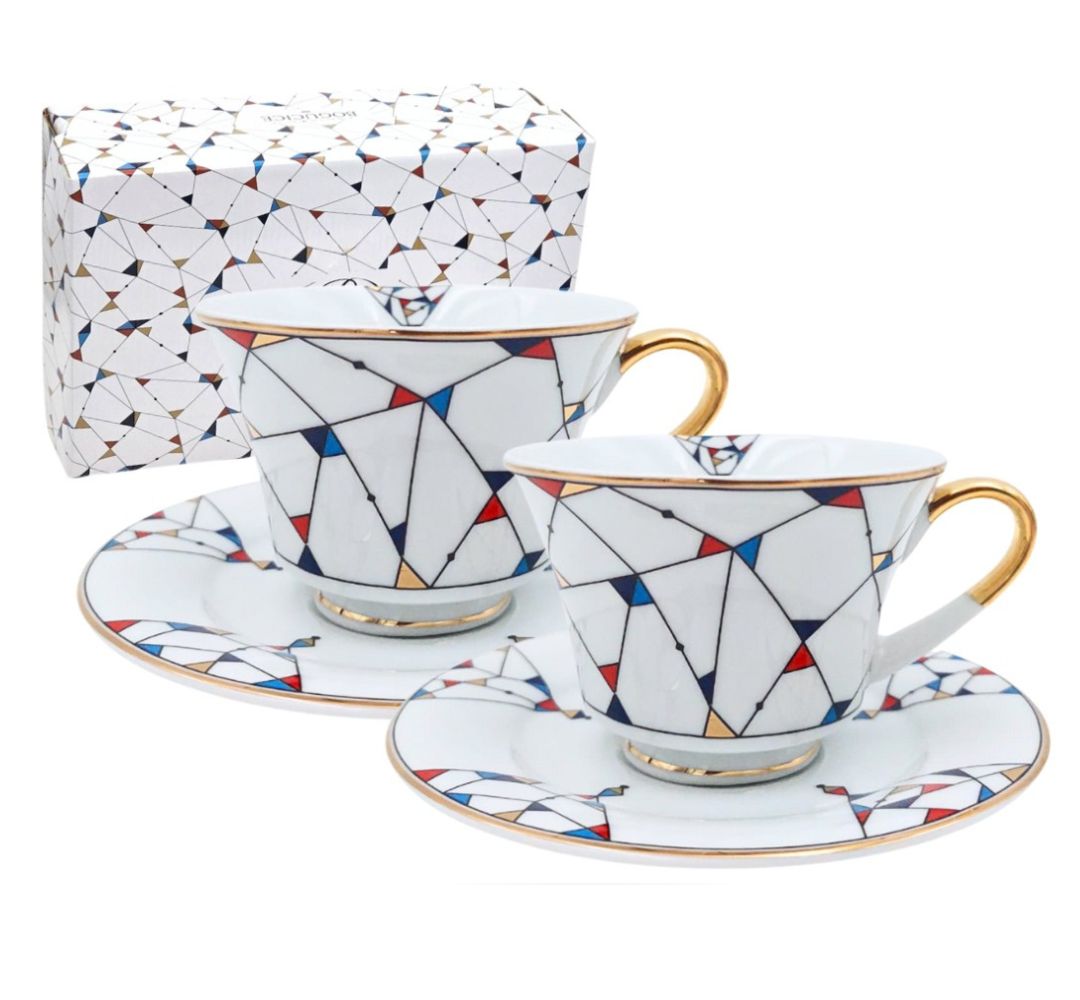 Komplet 2 filiżanek ze spodkami 250 ml Bogucice - Arlekin