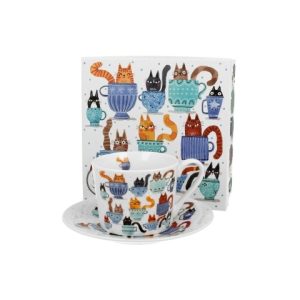 Filiżanka ze spodkiem elegant Koci Świat - Koty w Filiżankach 230 ml