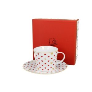 Filiżanka ze spodkiem Czerwone Serduszka 250 ml