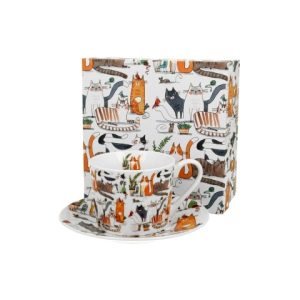 Filiżanka ze spodkiem elegant Koci Świat - Leniwe Koty 230 ml