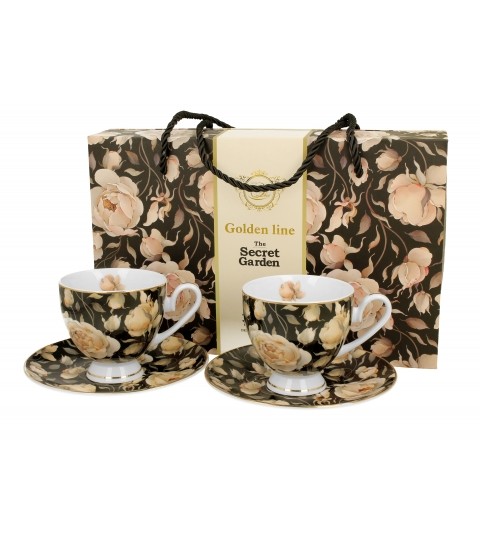 Komplet 2 filiżanek ze spodkami English Roses Black