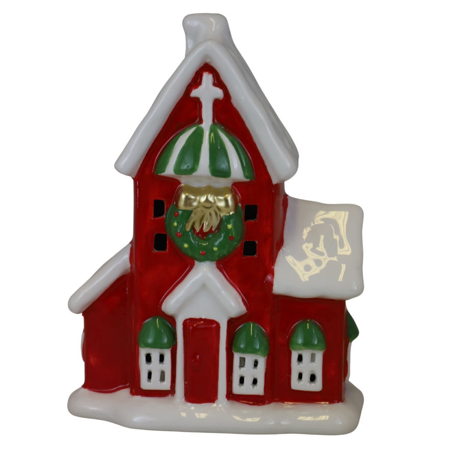 Kościół Ceramiczny Czerwony Led 18 cm