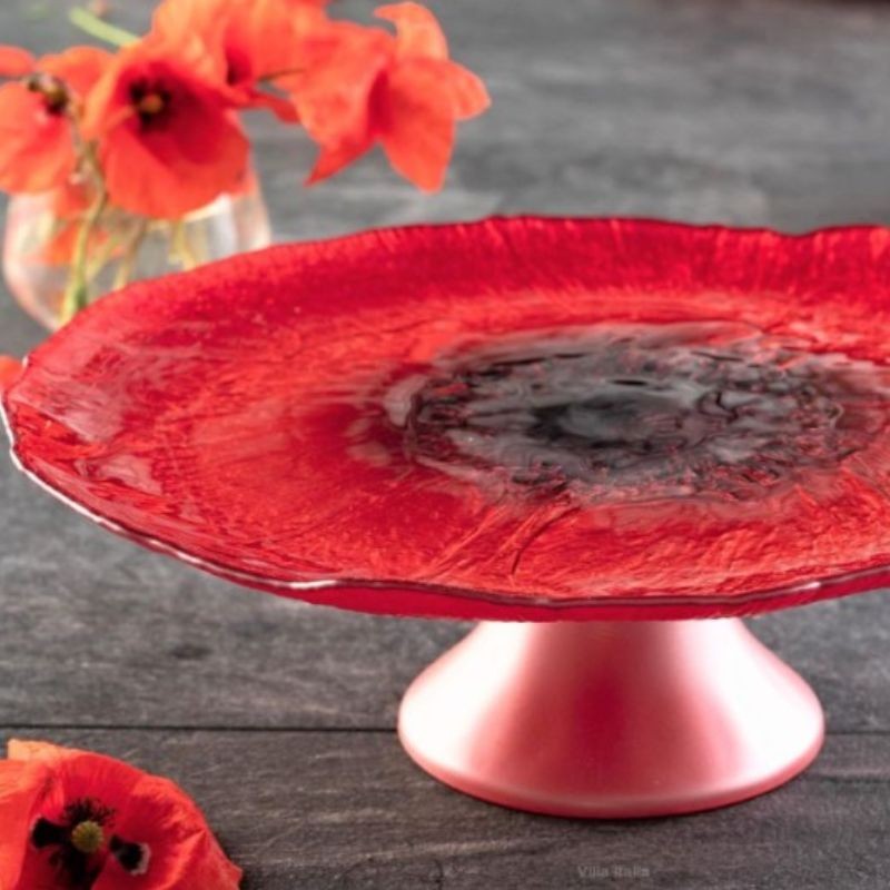 Patera na tort szklana 33 cm czerwona Villa Italia - Mak