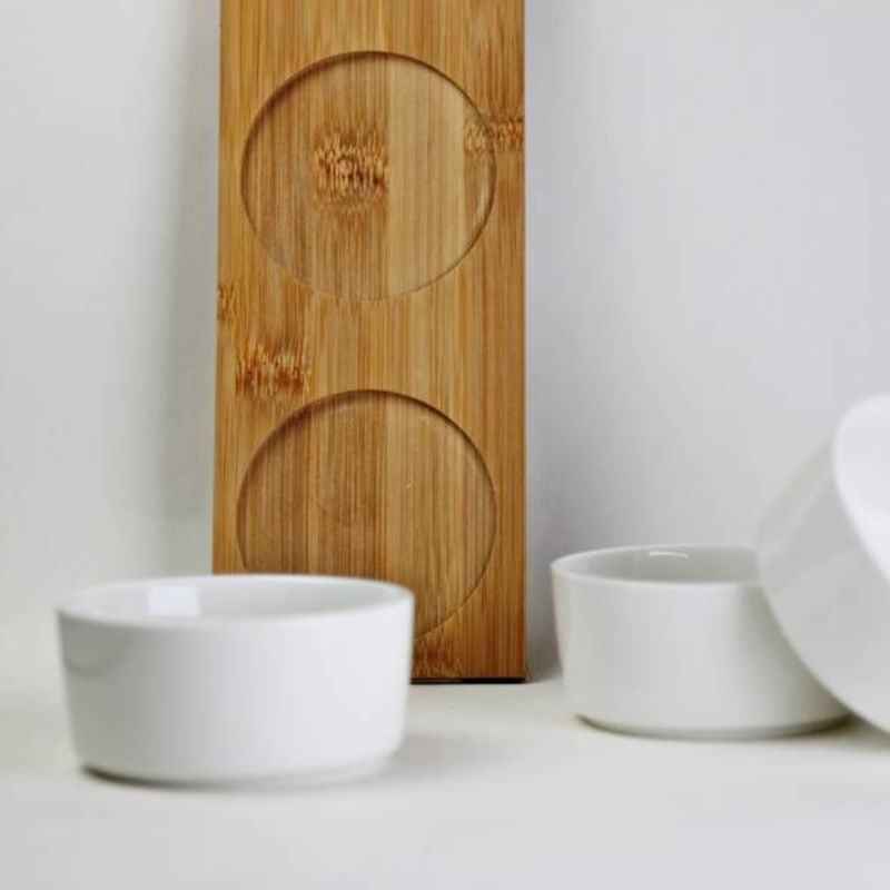 Porcelanowy zestaw bambus patera z 3 miskami Biały