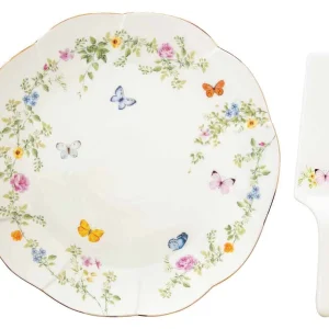 Patera do ciasta 32cm z łopatką z włoskiej porcelany Marco Polo - Motyle