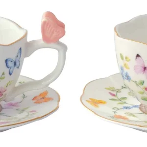 Komplet 2 filiżanek ze spodkami 120ml z włoskiej porcelany Marco Polo - Motyle