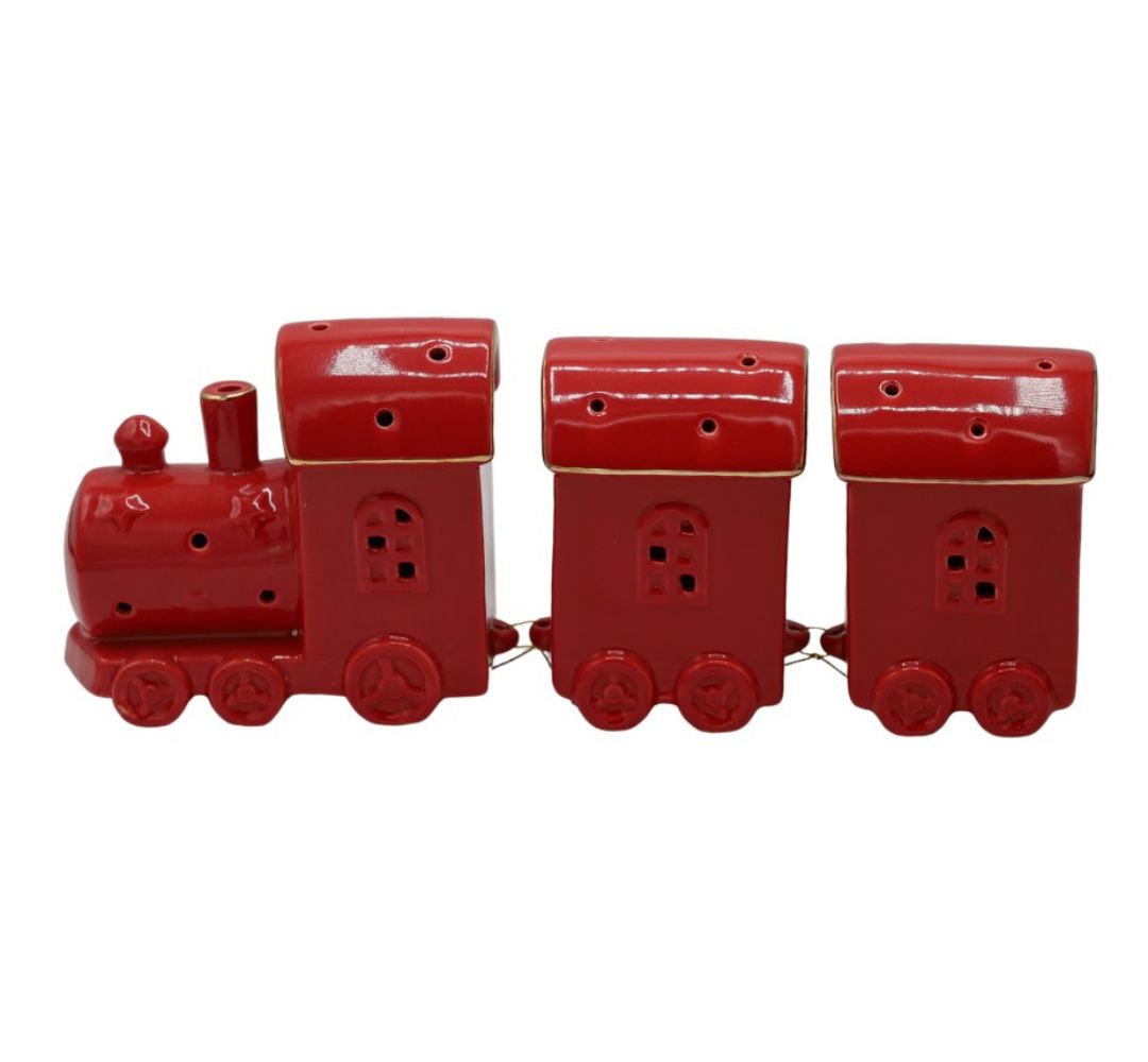 Pociąg ceramiczny czerwono złoty led 37x7x12 cm – Ewax