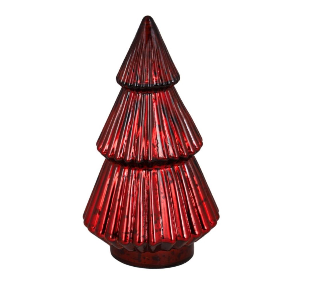 Choinka szklana czerwona mała 16x16x30 cm - Ewax