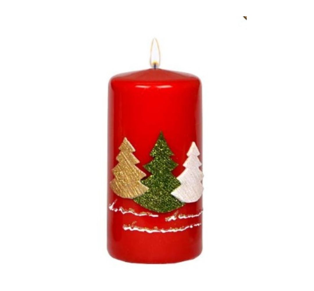 Świeca trzy choinki czerwona 12 cm - Adpal