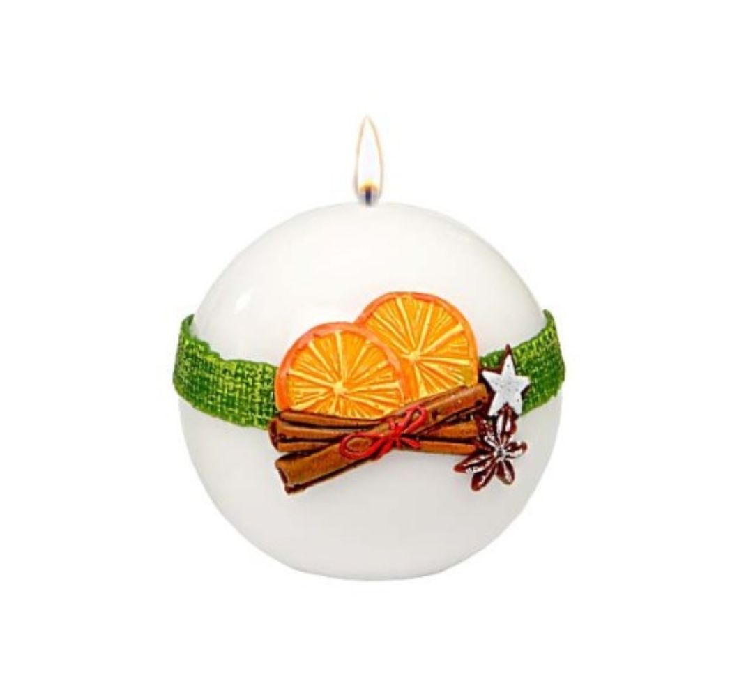 Świeca kula cinnamon time biała 8 cm – Adpal