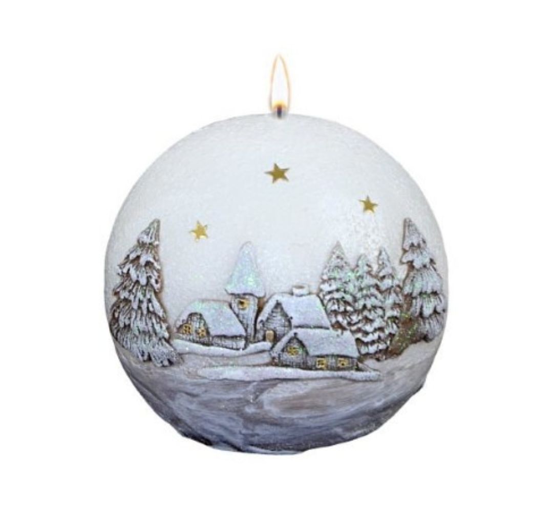 Świeca kula zimowy sen biało-brązowa 10 cm - Adpal