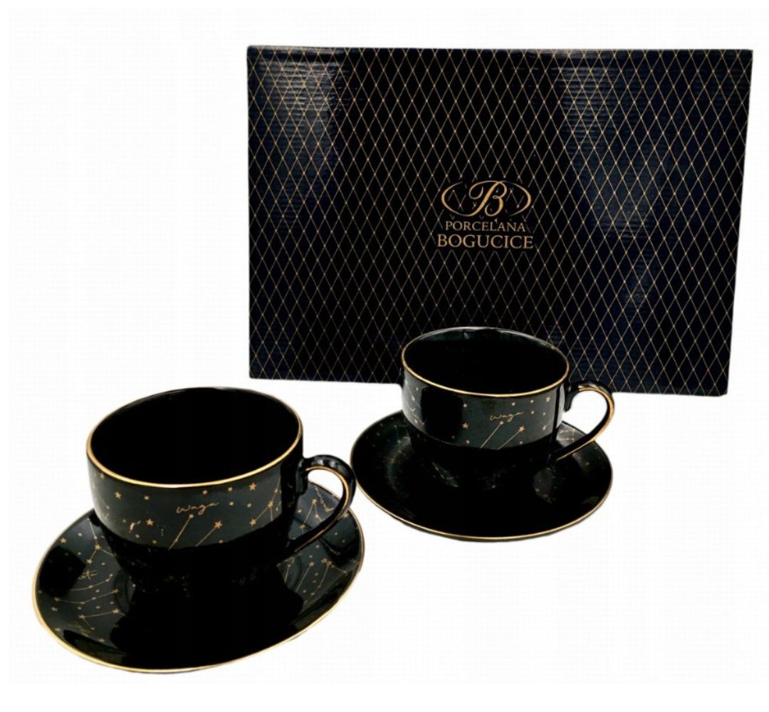 Zestaw 2 filiżanek ze spodkami 300 ml Bogucice - Zodiak Black