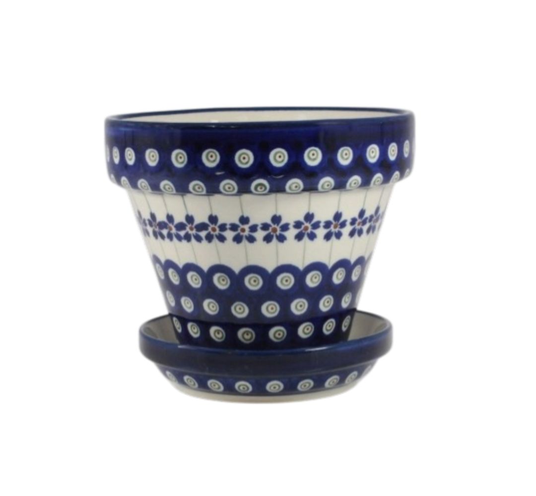 Doniczka z podstawką 12 cm dek. 166a - Bolesławiec