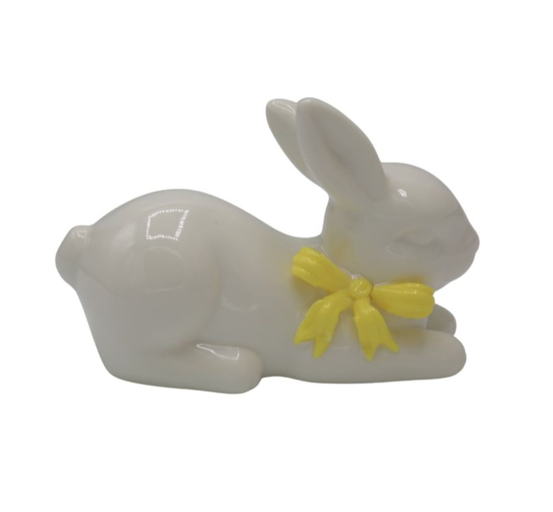 Króliczek mały leżący żółta kokarda - Ewax