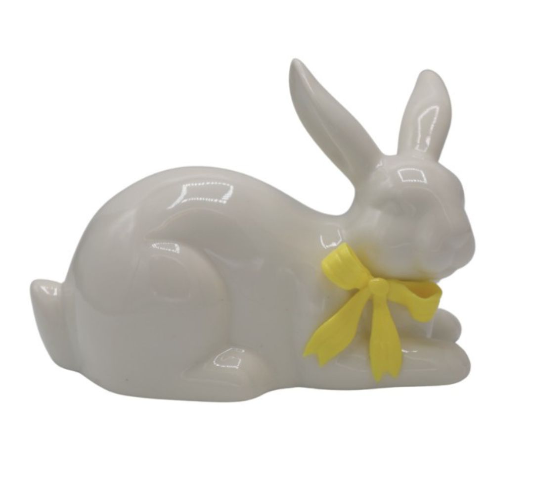 Króliczek duży leżący żółta kokarda - Ewax