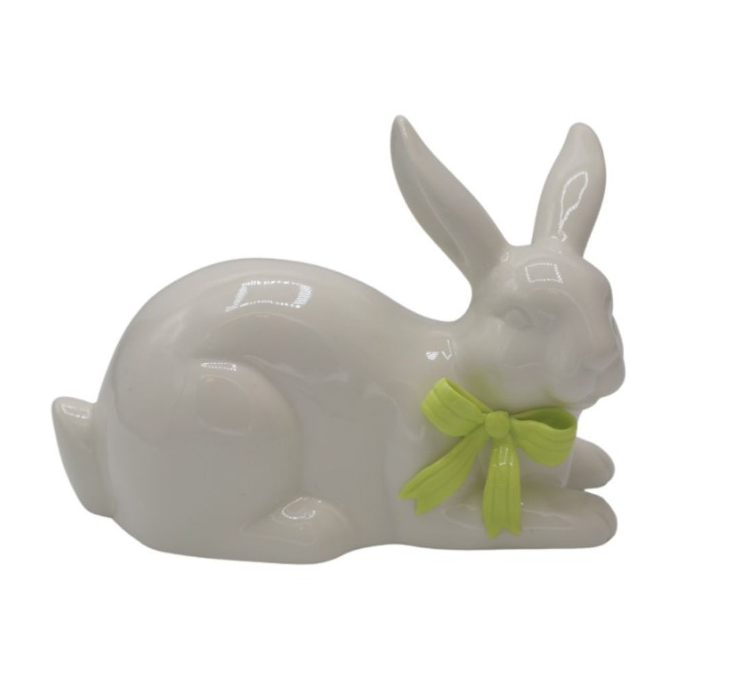 Króliczek duży leżący zieloną kokarda - Ewax