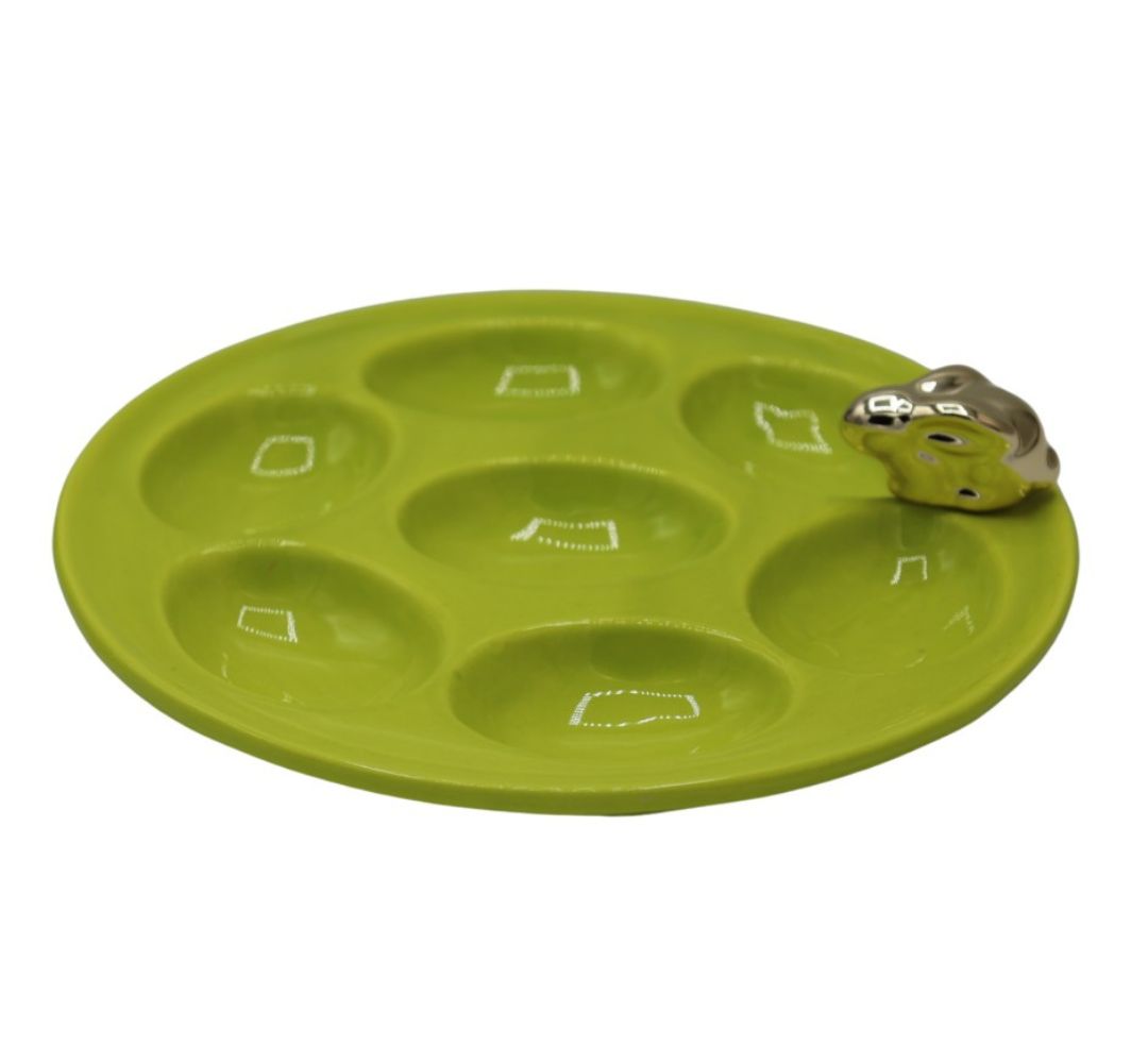 Talerz na jajka zielony ze złotym królikiem - Ewax