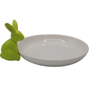 Talerzyk ceramiczny biały zielony króliczek - Ewax