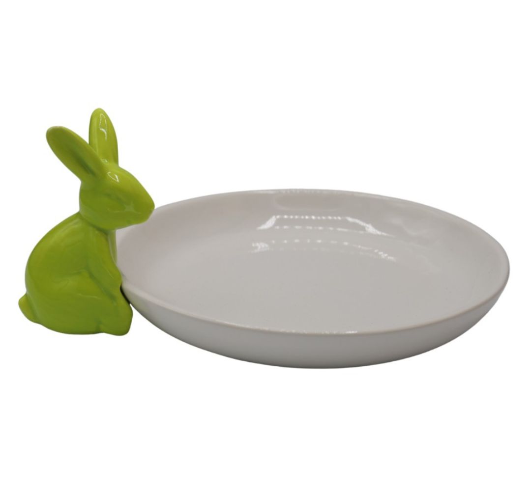 Talerzyk ceramiczny biały zielony króliczek - Ewax