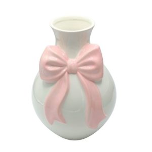Wazon ceramiczny biały z różową kokardą 24 cm - Ewax