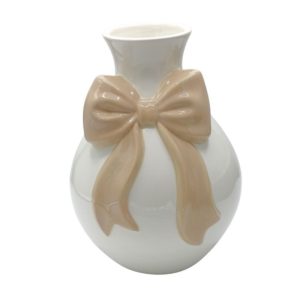 Wazon ceramiczny biały z beżową kokardą 24 cm - Ewax