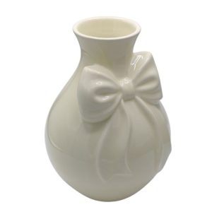 Wazon ceramiczny kremowy z beżową kokardą - Ewax
