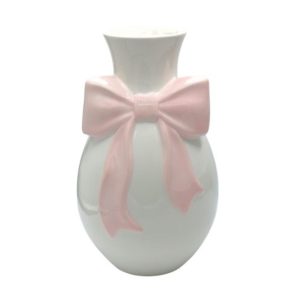 Wazon ceramiczny biały z różową kokardą 29 cm - Ewax