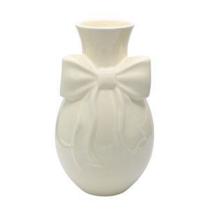 Wazon ceramiczny kremowy z beżową kokardą 29 cm - Ewax
