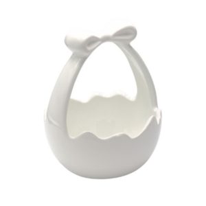 Koszyczek ceramiczny biały z kokardą duży 18 cm - Ewax