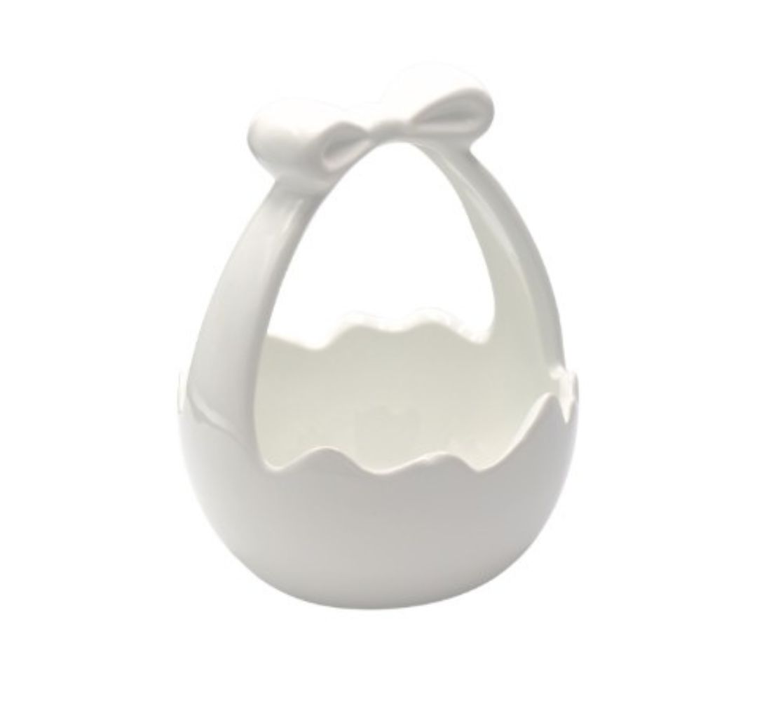 Koszyczek ceramiczny biały z kokardą duży 18 cm - Ewax