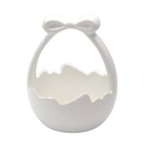 Koszyczek ceramiczny biały z kokardą mały 12,5 cm - Ewax