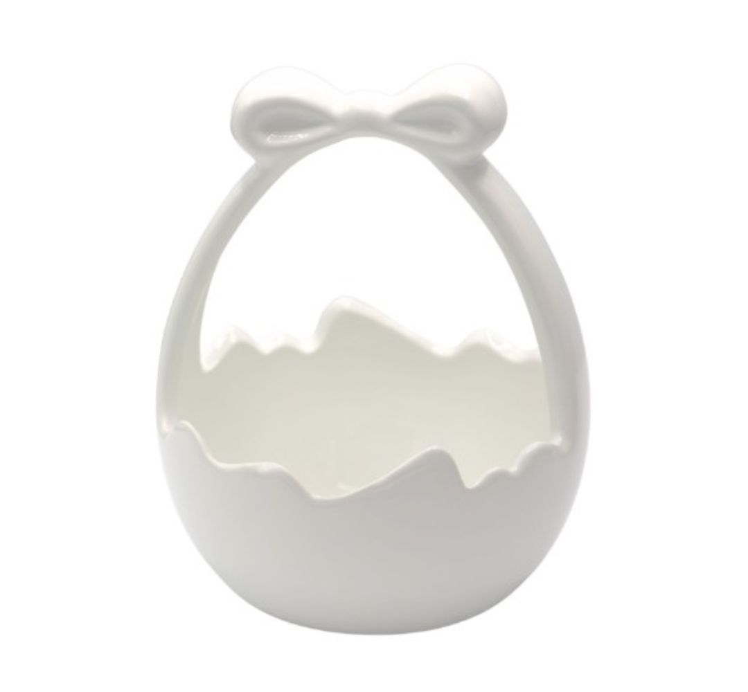 Koszyczek ceramiczny biały z kokardą duży 18 cm - Ewax - obrazek 2