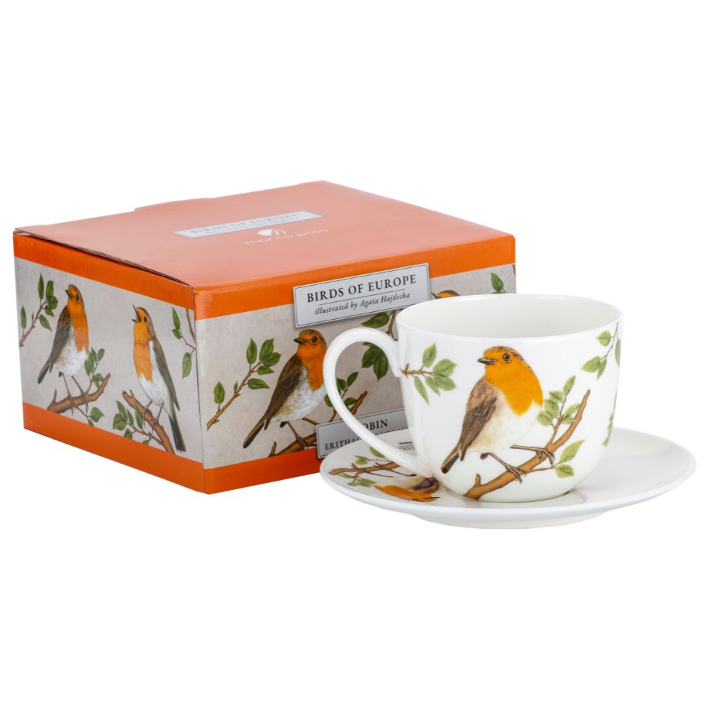 Filiżanka ze spodkiem ptaki polskie 300 ml Marco Polo – Rudzik