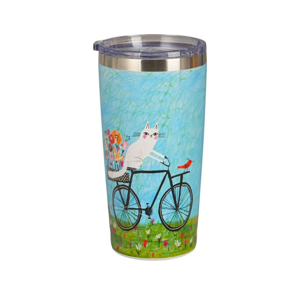 Kubek termiczny prosty 600 ml Duo - Koty na rowerze - obrazek 2